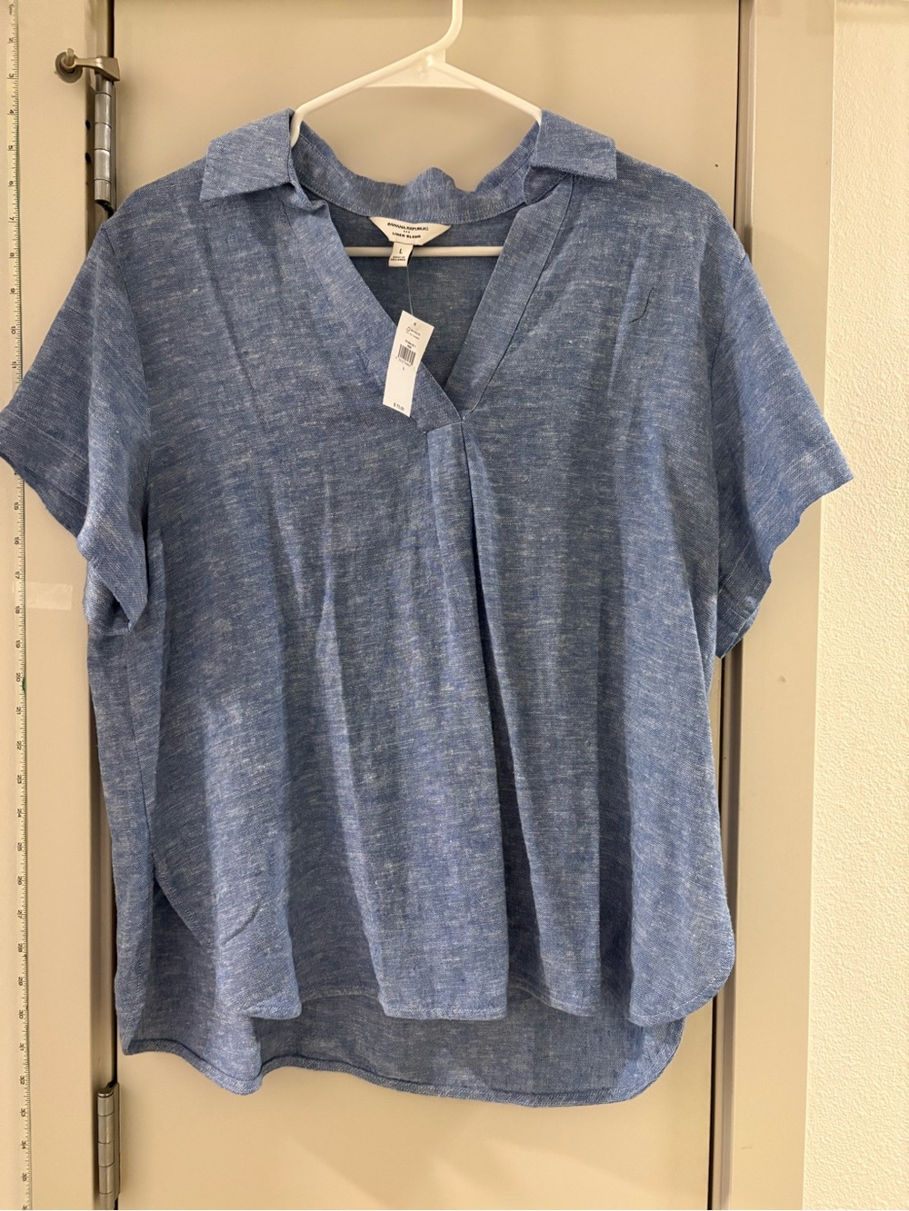 Banana Republic Heathered Blue Split V-Collar Blouse